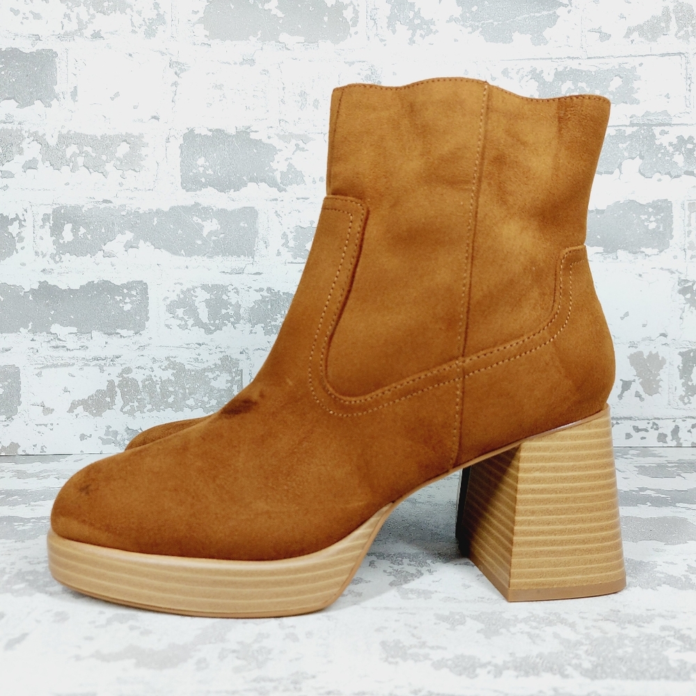 NEW Bp Keyla Brown Faux Suede Block Heel Retro Ankle Boots H1039